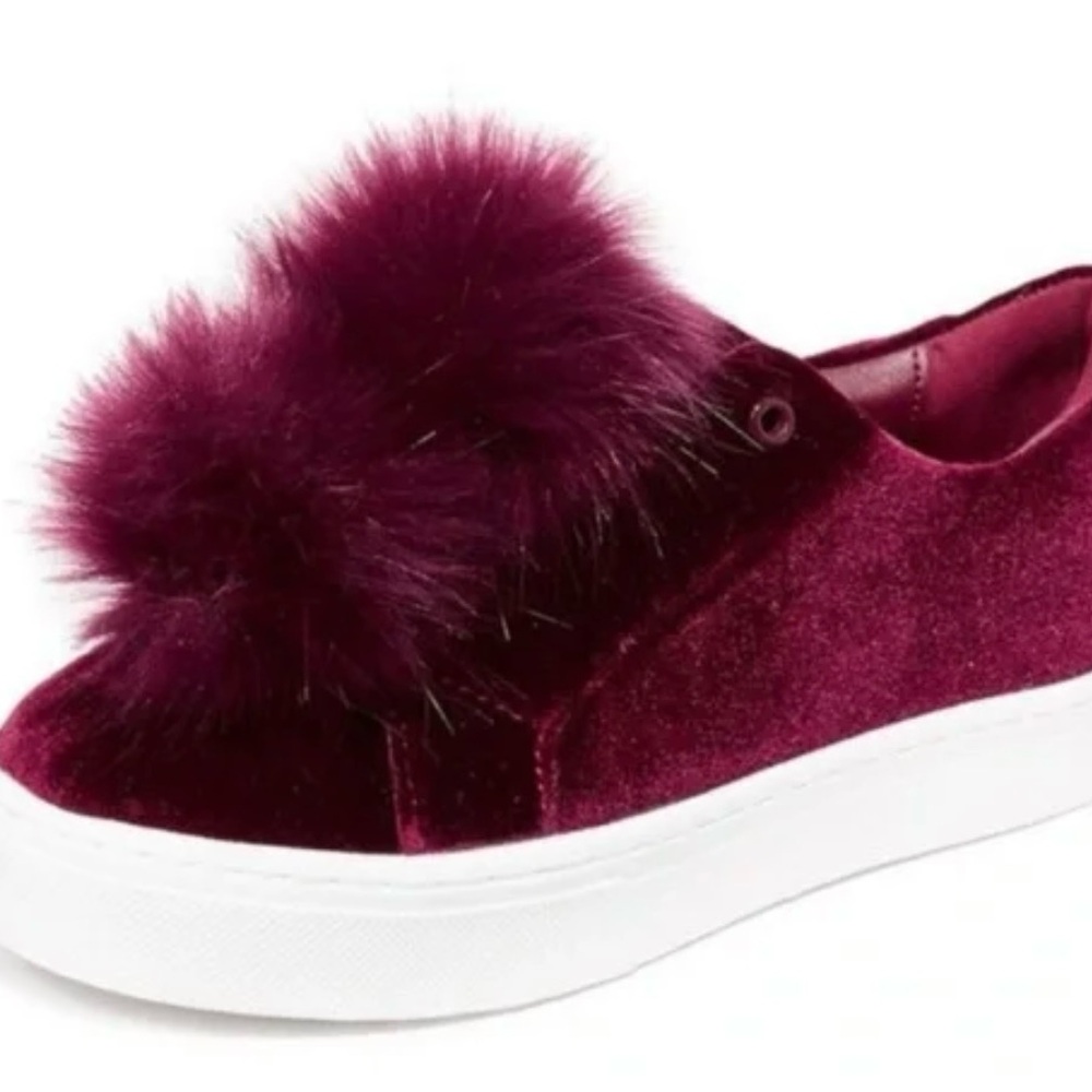Sam Edelman Velvet Sneakers with Pom Pom - Burgundy